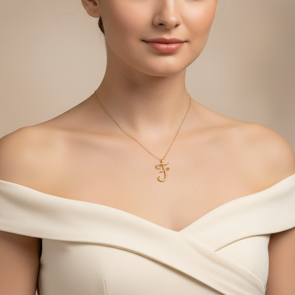 LETTER "F" INITIAL PENDANT (± 26 mm X ± 20 mm) IN (SAUDI) 18K YELLOW GOLD