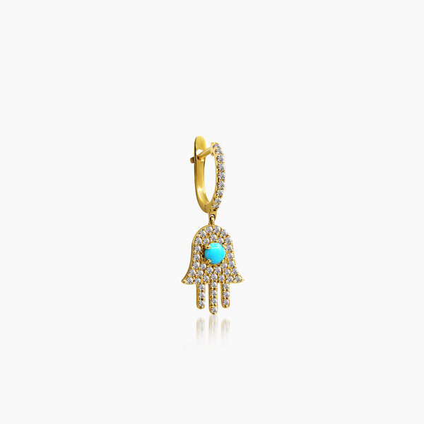 DIAMONDS AND TURQUOISE LADIES HAND RING AND HOOP EARRINGS SET WITH (RING) 54=0.35 / 1TQ=0.08 / 2.9 & (EARRINGS) 98=0.42 / TQ2=0.17 / 3.0 CARAT DIAMONDS IN 18K YELLOW GOLD