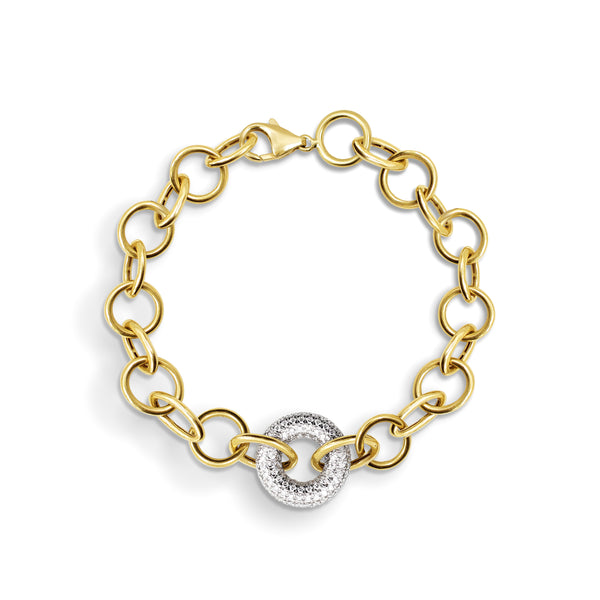 TWO-TONE CHAIN-LINK LADIES BRACELET WITH 104=0.68 / 10.06 / 10.2 CARAT DIAMONDS IN 18K YELLOW AND WHITE GOLD