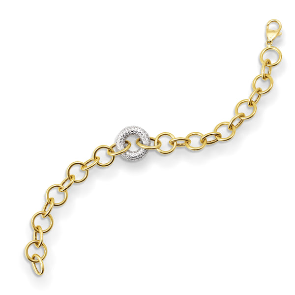 TWO-TONE CHAIN-LINK LADIES BRACELET WITH 104=0.68 / 10.06 / 10.2 CARAT DIAMONDS IN 18K YELLOW AND WHITE GOLD