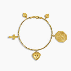 PERPETUAL HELP AND SACRED HEART WITH CRUCIFIX CHAIN BRACELET IN (SAUDI) 18K YELLOW GOLD