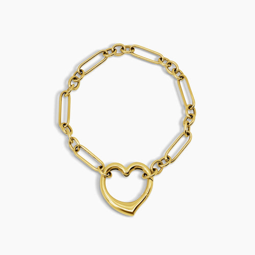HEART PAPER CLIP LINK CHAIN BRACELET IN (SAUDI) 18K YELLOW GOLD