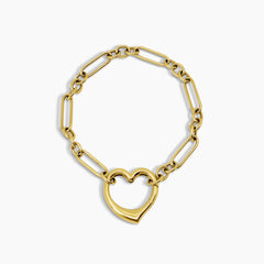 HEART PAPER CLIP LINK CHAIN BRACELET IN (SAUDI) 18K YELLOW GOLD