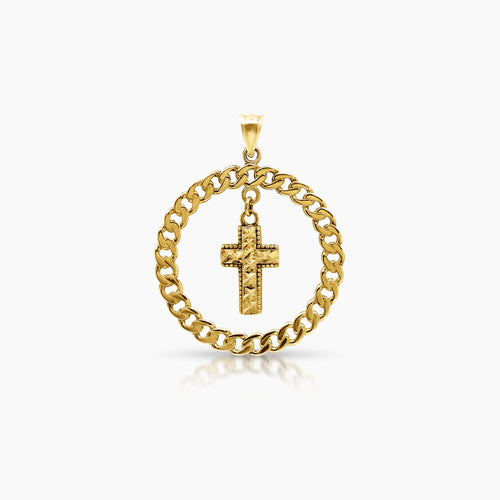 CIRCULAR CHAIN WITH CROSS PENDANT (26 MM) IN (SAUDI) 18K YELLOW