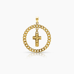 CIRCULAR CHAIN WITH CROSS PENDANT (26 MM) IN (SAUDI) 18K YELLOW
