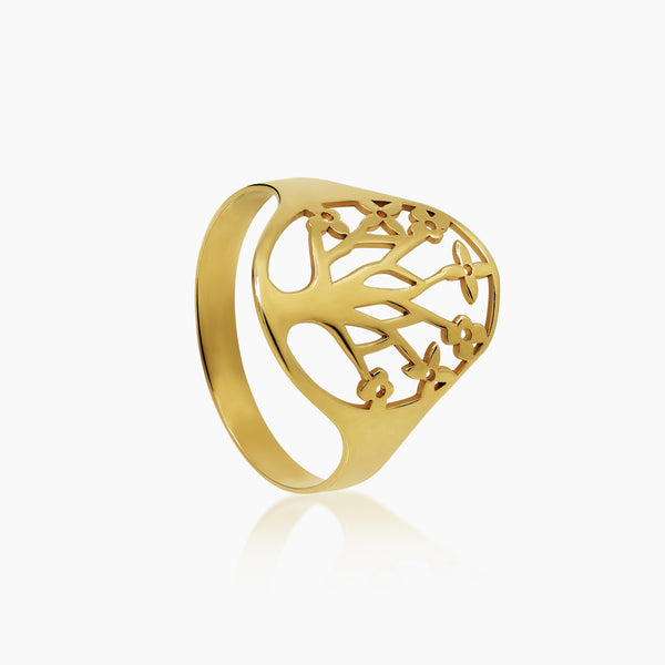 7 - TREE OF LIFE LADIES RING IN (SAUDI) 18K YELLOW GOLD