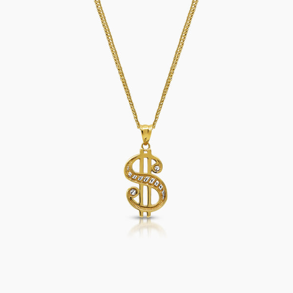 TWO TONE DOLLAR SIGN LADIES NECKLACE AND PENDANT IN (SAUDI) 18K YELLOW AND WHITE GOLD