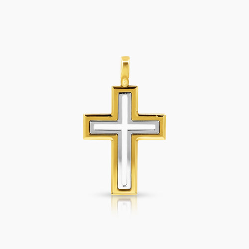 TWO TONE CROSS PENDANT (35 MM) IN 18K YELLOW AND WHITE GOLD