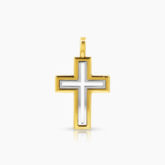 TWO TONE CROSS PENDANT (35 MM) IN 18K YELLOW AND WHITE GOLD
