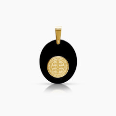 SAINT BENEDICT WITH BLACK ONYX MEDAL (24 MM) IN (ITALIAN) 18K YELLOW GOLD