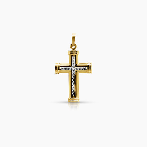 TWO TONE CROSS PENDANT (25 MM) IN 18K YELLOW AND WHITE GOLD