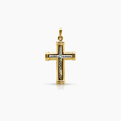 TWO TONE CROSS PENDANT (25 MM) IN 18K YELLOW AND WHITE GOLD