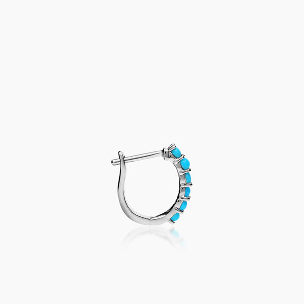 TURQUOISE LADIES HOOP EARRINGS WITH 12TQ=0.36 / 1.63 IN 18K WHITE GOLD