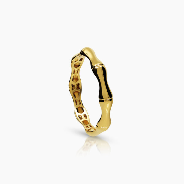 8 - ROUND BAMBOO LADIES RING IN (SAUDI) 18K YELLOW GOLD