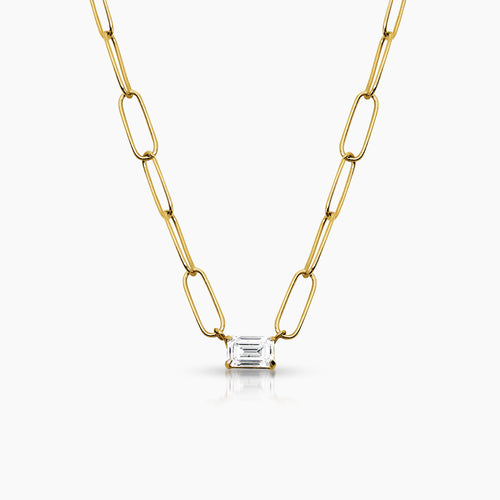 EMERALD CUT DIAMOND LADIES NECKLACE AND PENDANT WITH 1EM=0.37 / 3.55 CARAT DIAMONDS  IN 18K YELLOW GOLD