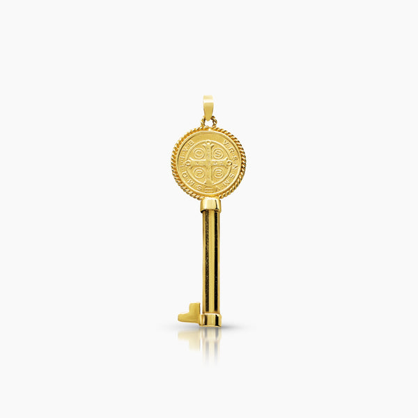 SAINT BENEDICT KEY MEDAL 36 mm (H) X 13 mm (L) IN (ITALIAN) 14K YELLOW GOLD