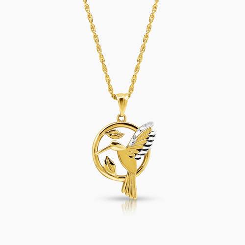 TWO TONE HUMMINGBIRD LADIES NECKLACE AND PENDANT IN (SAUDI) 18K YELLOW AND WHITE GOLD