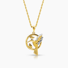 TWO TONE HUMMINGBIRD LADIES NECKLACE AND PENDANT IN (SAUDI) 18K YELLOW AND WHITE GOLD