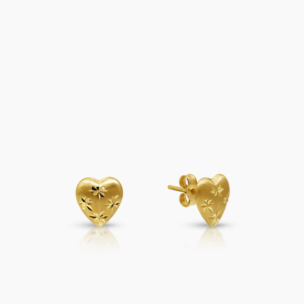 EMBOSSED HEART LADIES STUD EARRINGS IN (SAUDI) 18K YELLOW GOLD