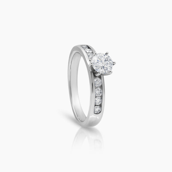6.5 - DIAMOND ENGAGEMENT RING WITH 1=0.56 / 8=0.32 / 3.7 CARAT DIAMONDS IN 14K WHITE GOLD