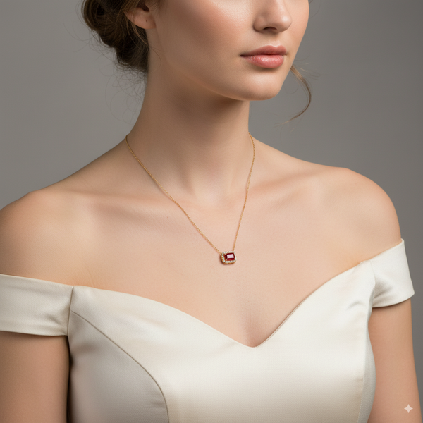 DIAMOND AND RUBY LADIES NECKLACE AND PENDANT WITH 1 RU=0.83 / 22=0.11 / 1.82 / 2.1 CARAT DIAMONDS IN 18K YELLOW GOLD