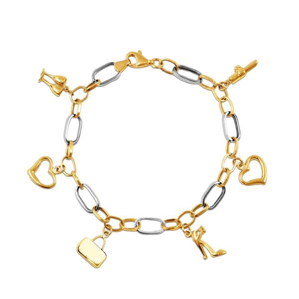 TWO-TONE BRACELET WITH CHARMS IN 18K GOLD