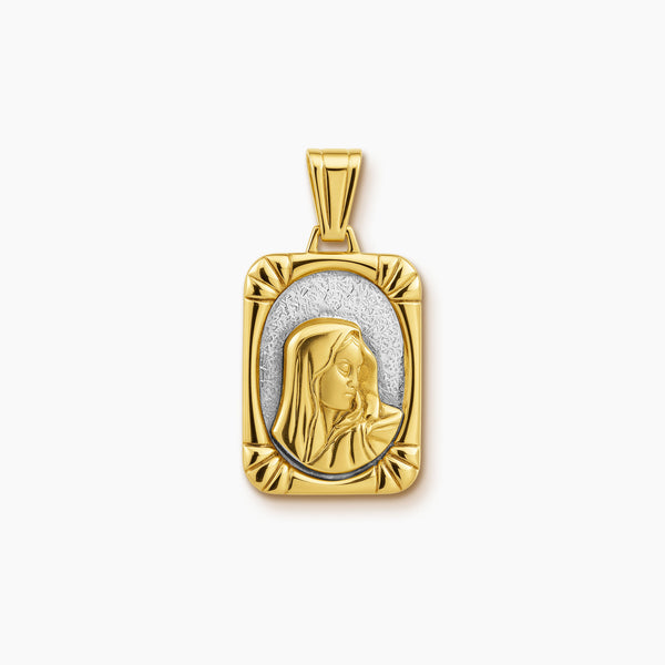 TWO-TONE VIRGIN MARY PORTRAIT MEDAL IN (ITALIAN) 18K YELLOW AND WHITE GOLD
