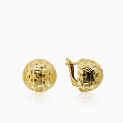 BASKET WEAVE PATTERN DOME LADIES EARRINGS IN (SAUDI) 18K YELLOW GOLD