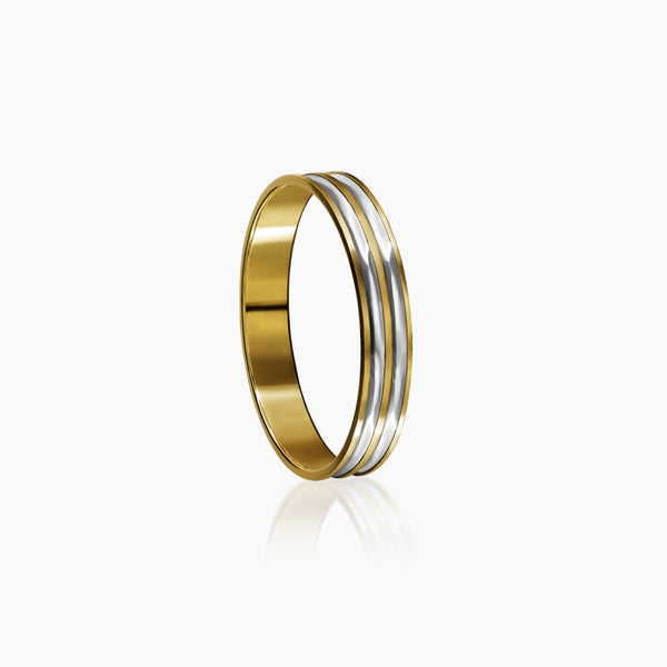 TWO-TONE WEDDING RING WITH DOUBLE WHITE GOLD INLAY IN (SPANISH) 18K YELLOW GOLD AND WHITE GOLD