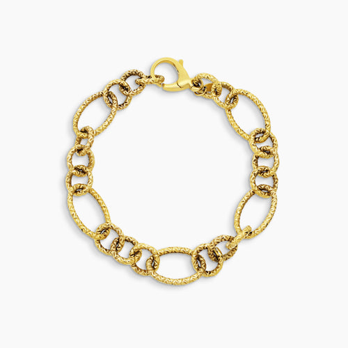 FANCY CHAIN BRACELET WITH TEXTURED LINKS IN (ITALIAN) 14K YELLOW GOLD