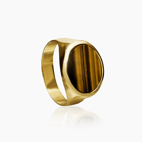 11 - OVAL TEXTURED SIGNET MENS RING IN (SAUDI) 18K YELLOW GOLD