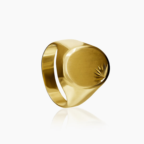 12 - OVAL SIGNET ENGRAVABLE MENS RING IN (SAUDI) 18K YELLOW GOLD