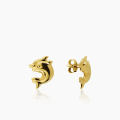 TWIN DOLPHIN LADIES STUD EARRINGS IN (SAUDI) 18K YELLOW GOLD