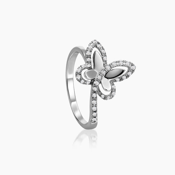 6.5 - BUTTERFLY SILHOUTTE DIAMOND RING WITH 33=0.13/ 2.5/ 2.34 CARAT DIAMOND IN 14K WHITE GOLD