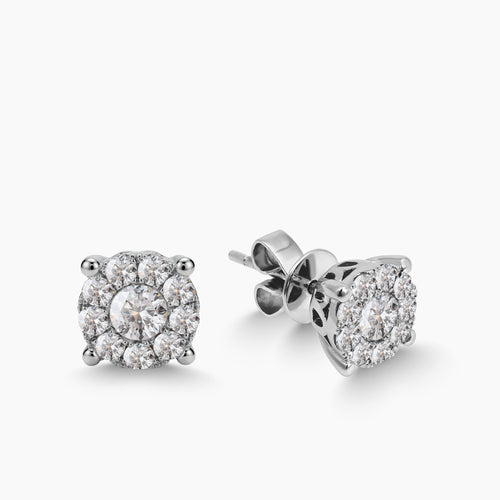 DIAMOND CLUSTER STUD EARRINGS IN 18K WHITE GOLD