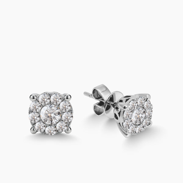 DIAMOND CLUSTER STUD EARRINGS IN 18K WHITE GOLD
