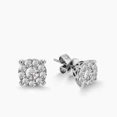 DIAMOND CLUSTER STUD EARRINGS IN 18K WHITE GOLD