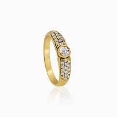 8 - DIAMOND LADIES RING AND HOOP EARRINGS SET WITH DIAMOND 3=0.60/ 70=0.625 CARAT DIAMONDS IN 14K YELLOW GOLD