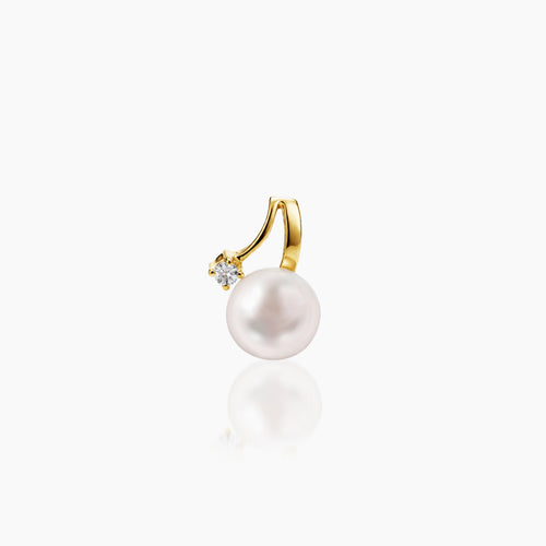 ROUND WHITE FRESH WATER PEARL WITH DIAMOND LADIES PENDANT WITH  1=0.038 / 1.3 / 0.6 CARAT DIAMONDS IN 14K YELLOW GOLD