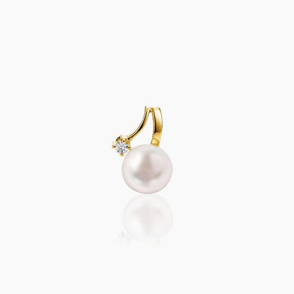 ROUND WHITE FRESH WATER PEARL WITH DIAMOND LADIES PENDANT WITH  1=0.038 / 1.3 / 0.6 CARAT DIAMONDS IN 14K YELLOW GOLD