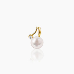ROUND WHITE FRESH WATER PEARL WITH DIAMOND LADIES PENDANT WITH  1=0.038 / 1.3 / 0.6 CARAT DIAMONDS IN 14K YELLOW GOLD