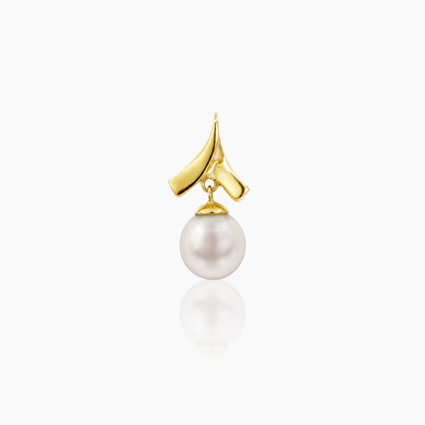 ROUND WHITE FRESH WATER PEARL LADIES ABSTRACT PENDANT IN 14K YELLOW GOLD