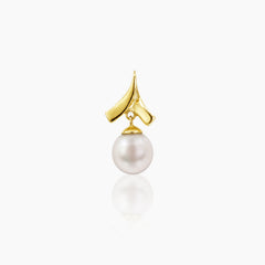 ROUND WHITE FRESH WATER PEARL LADIES ABSTRACT PENDANT IN 14K YELLOW GOLD