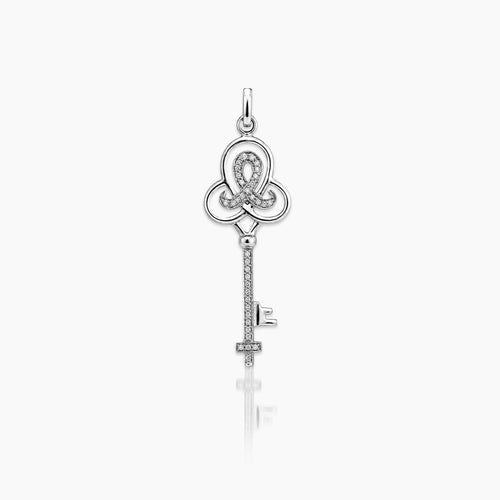 PAVÉ DIAMOND LADIES KEY PENDANT WITH 34=0.18 CARAT DIAMONDS IN 14K WHITE GOLD