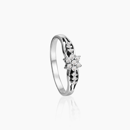 6.75 - FLOWER-SHAPED CLUSTER DIAMOND RING WITH 21=0.122/2.42 CARAT DIAMOND IN 14K WHITE GOLD