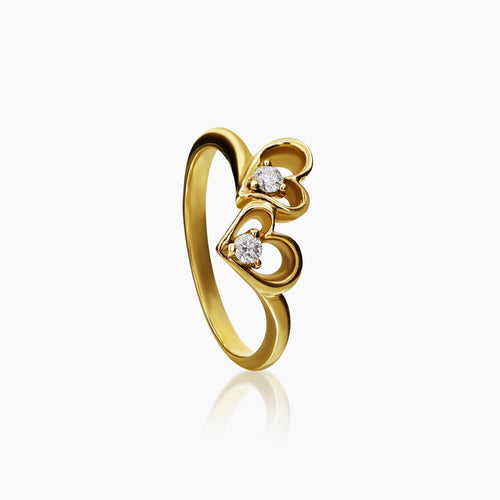 6 - DUAL HEART DIAMOND RING WITH 2=0.214 / 2.16 CARAT DIAMOND IN 14K YELLOW GOLD