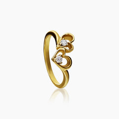 6 - DUAL HEART DIAMOND RING WITH 2=0.214 / 2.16 CARAT DIAMOND IN 14K YELLOW GOLD