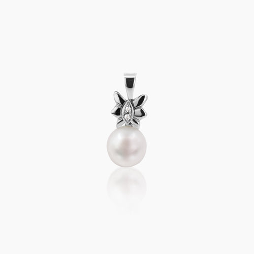 ROUND WHITE FRESH WATER PEARL LADIES PENDANT WITH 1=0.072 / 0.98 / 1.9 CARAT DIAMONDS IN 14K WHITE GOLD