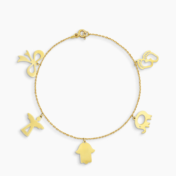 ASSORTED CHARMS CHAIN BRACELET IN (SAUDI) 18K YELLOW GOLD