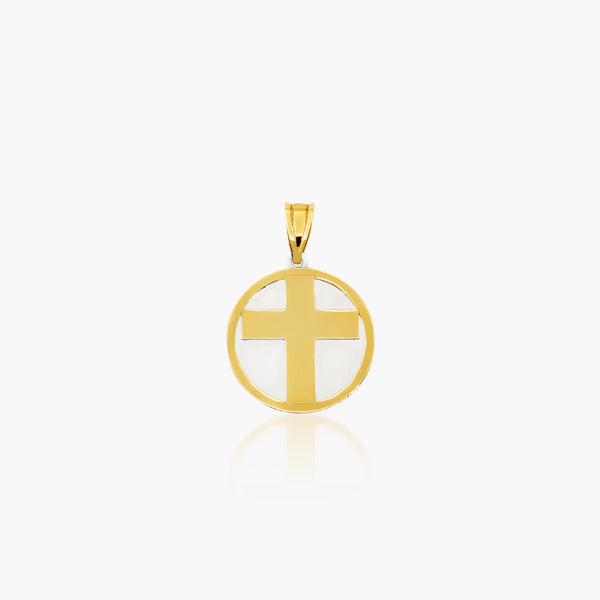 TWO-TONE CIRCLE CROSS MEDAL (18 MM) IN (ITALIAN) 18K YELLOW GOLD AND WHITE GOLD